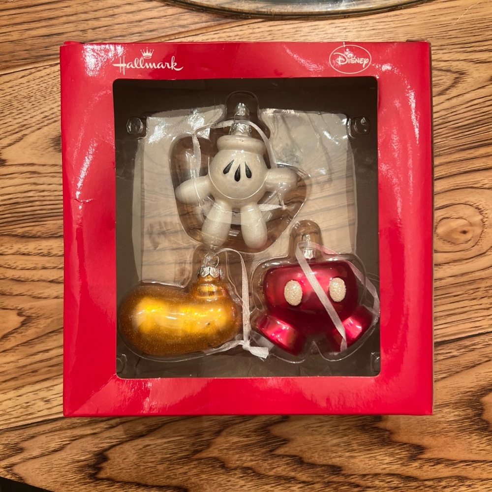 Disney Hallmark Mickey Mouse Body Parts Glass Christmas Ornaments Set Of 3